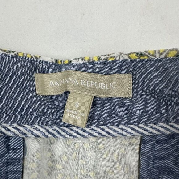 Banana Republic Multicolor Geometric Chino Shorts Sz 4 100% Cotton White Yellow - Picture 5 of 9
